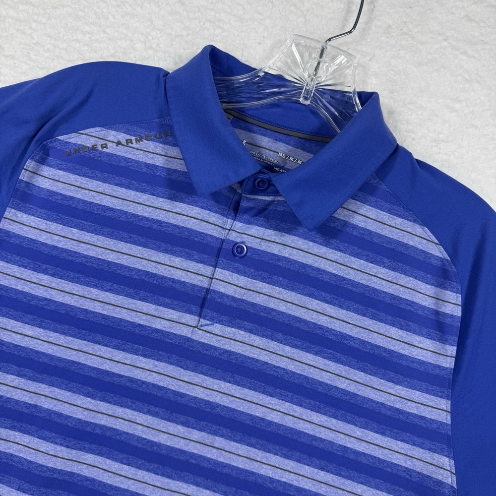 Under Armour Polo Shirt Mens Medium Blue Loose‎ Heatgear Performance Logo Golf